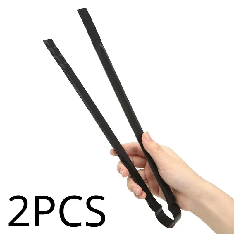 Black Metal Charcoal Grill Tongs 31cm BBQ Fire Poker Tool, 1PC or 2PCS - 2PCS