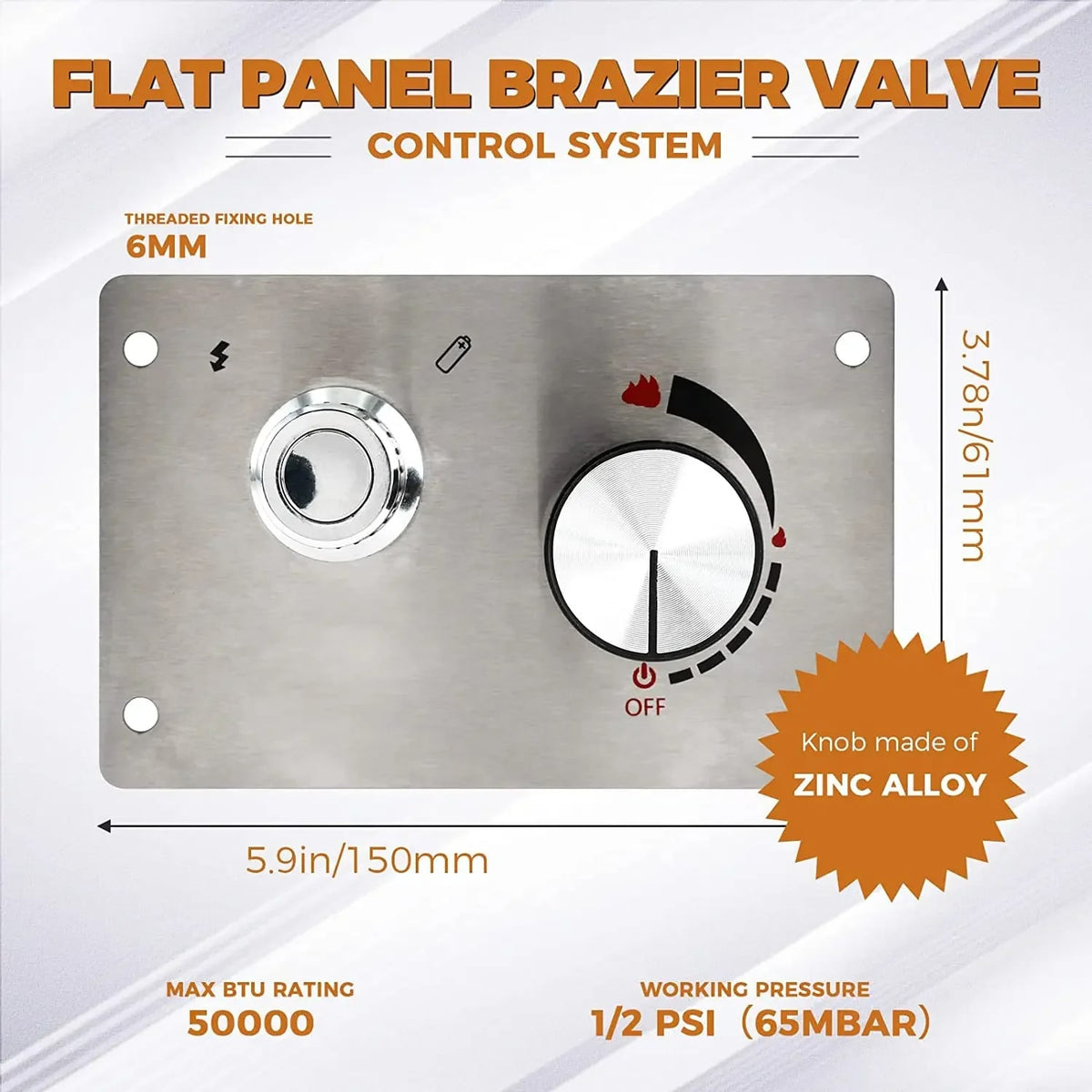 bbqdeals Flat Panel Gas Fire Pit Control System with 3/8in Male Flare