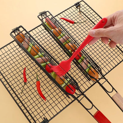 Barbecue Grilling Cage Skewers with Wooden Handles, 2 Piece Set, 49 cm