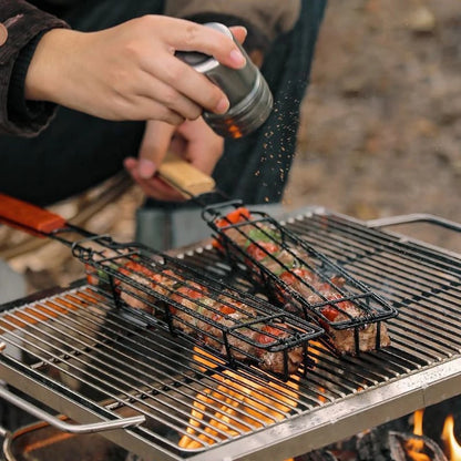 Barbecue Grilling Cage Skewers with Wooden Handles, 2 Piece Set, 49 cm