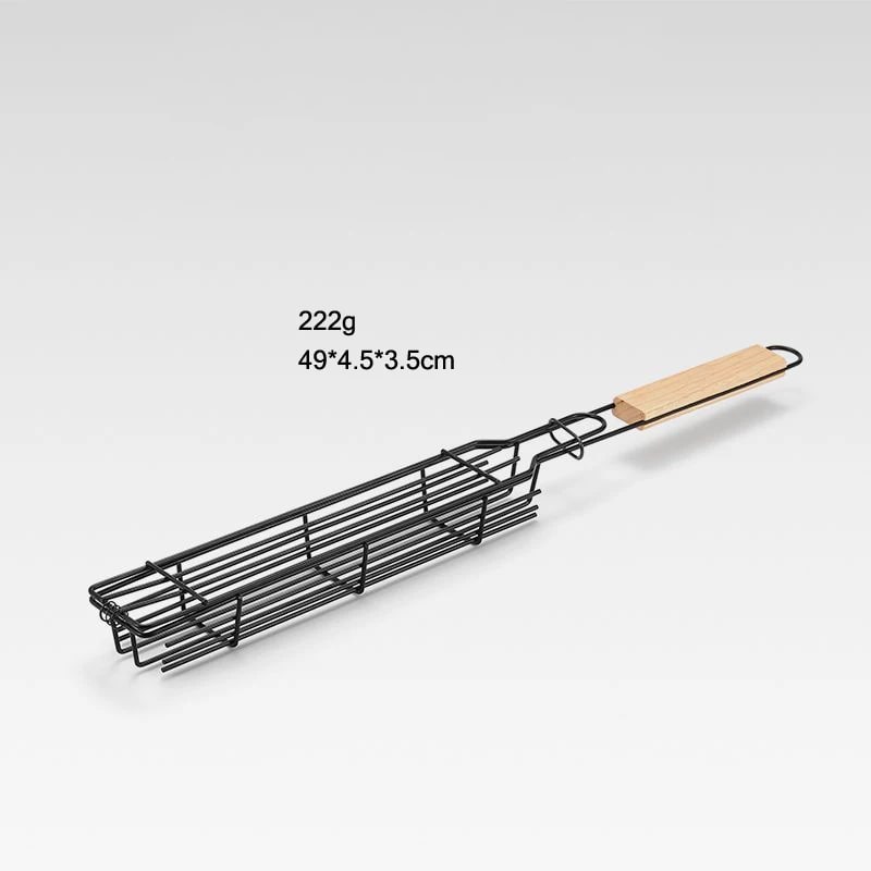 Barbecue Grilling Cage Skewers with Wooden Handles, 2 Piece Set, 49 cm - Log handle