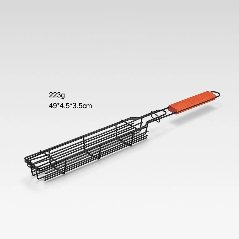 Barbecue Grilling Cage Skewers with Wooden Handles, 2 Piece Set, 49 cm - Red stalk
