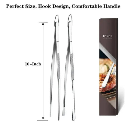 Stainless Steel BBQ Tongs and Grilling Tweezers, 10-12 Inch Options - Tweezer-10in-2pcs