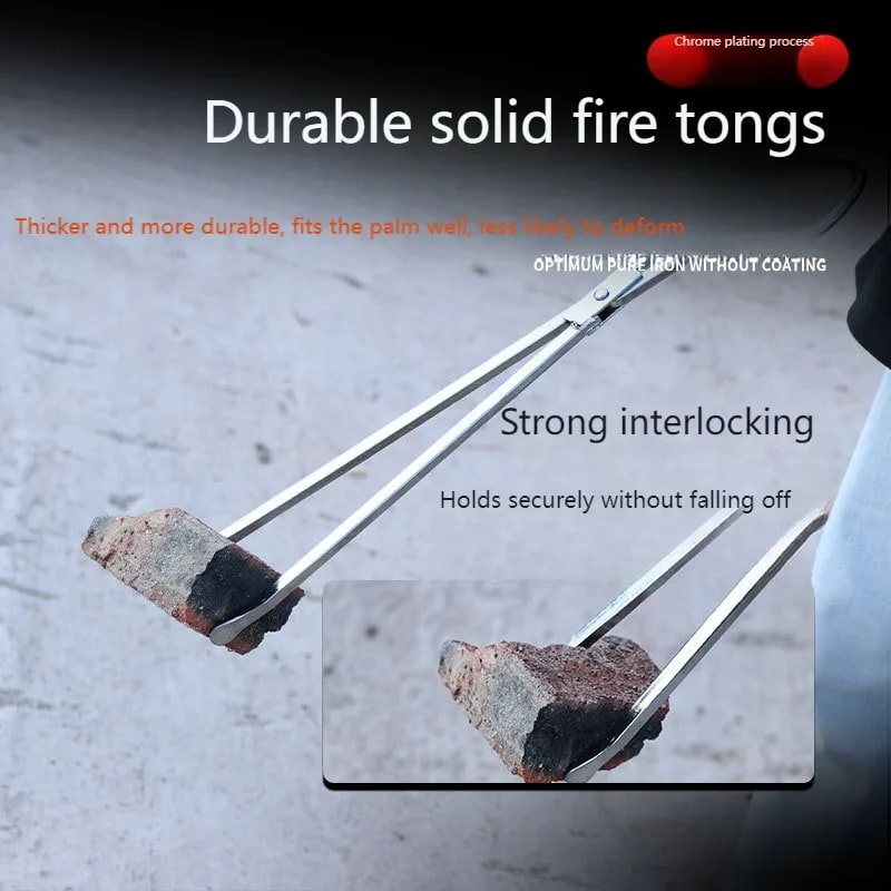 Chrome-Plated Iron Fire and BBQ Tongs with Flat Grips, 54cm