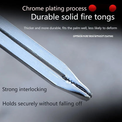 Chrome-Plated Iron Fire and BBQ Tongs with Flat Grips, 54cm