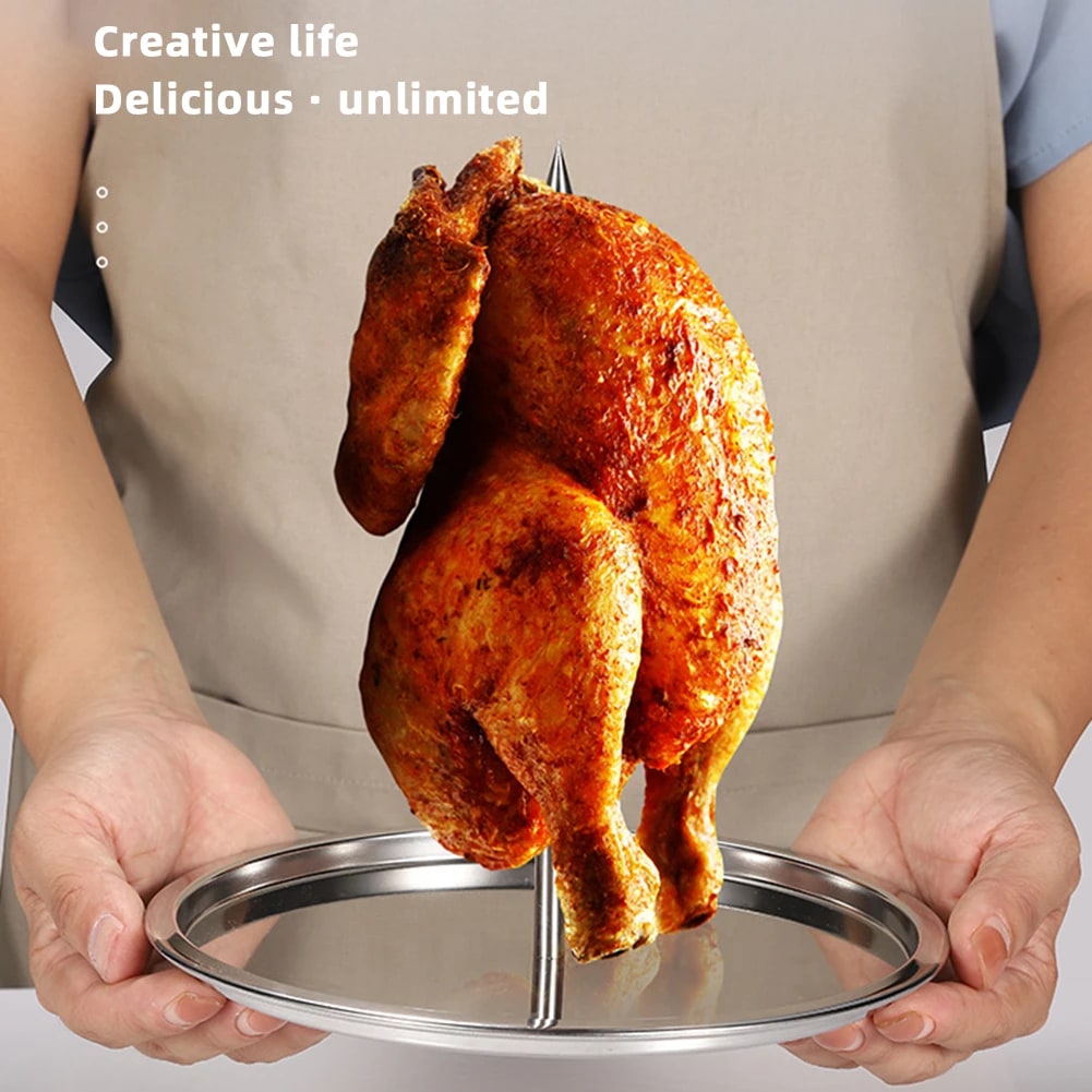 Vertical Chicken Roaster Rack Metal BBQ Holder 27 x 25cm