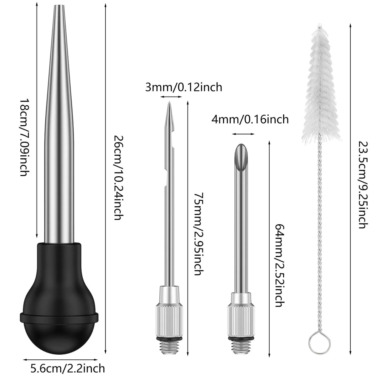 Turkey Baster Meat Marinade Injector with Two Needles, Metal Syringe