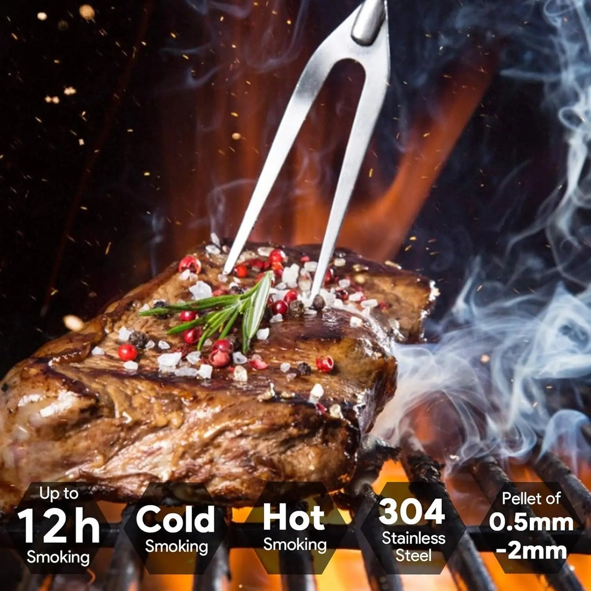 Cold Smoke Generator Stainless Steel BBQ Smoker with Handle, Hooks and Brush
