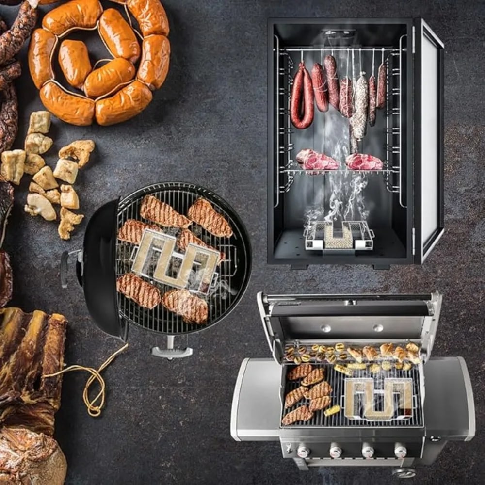 Cold Smoke Generator Stainless Steel BBQ Smoker with Handle, Hooks and Brush