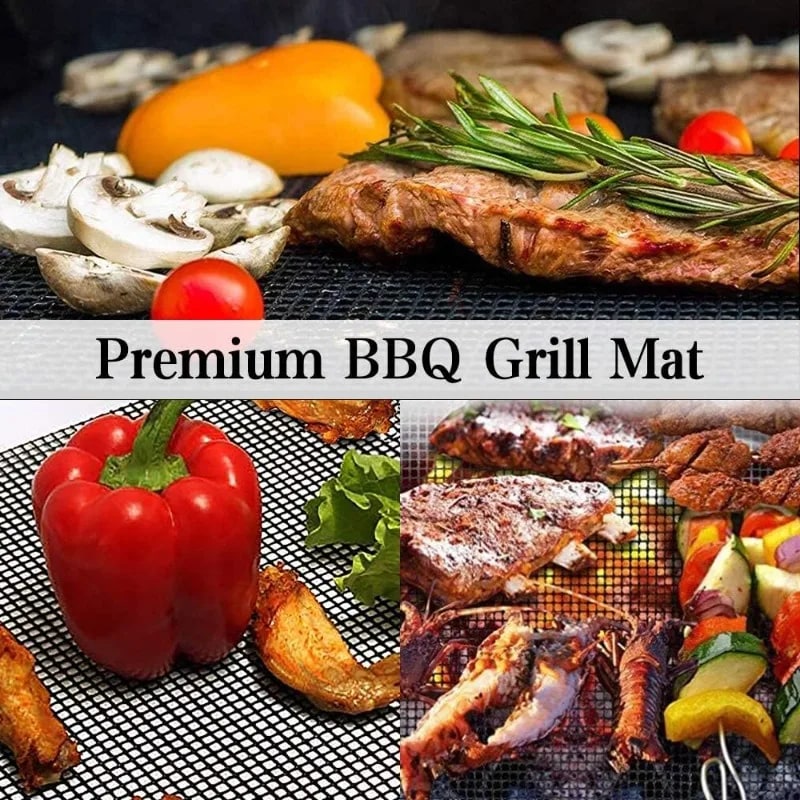 Black Metal Mesh Grill Mats, 5 Pack, 33 x 40cm, Reusable BBQ Mats