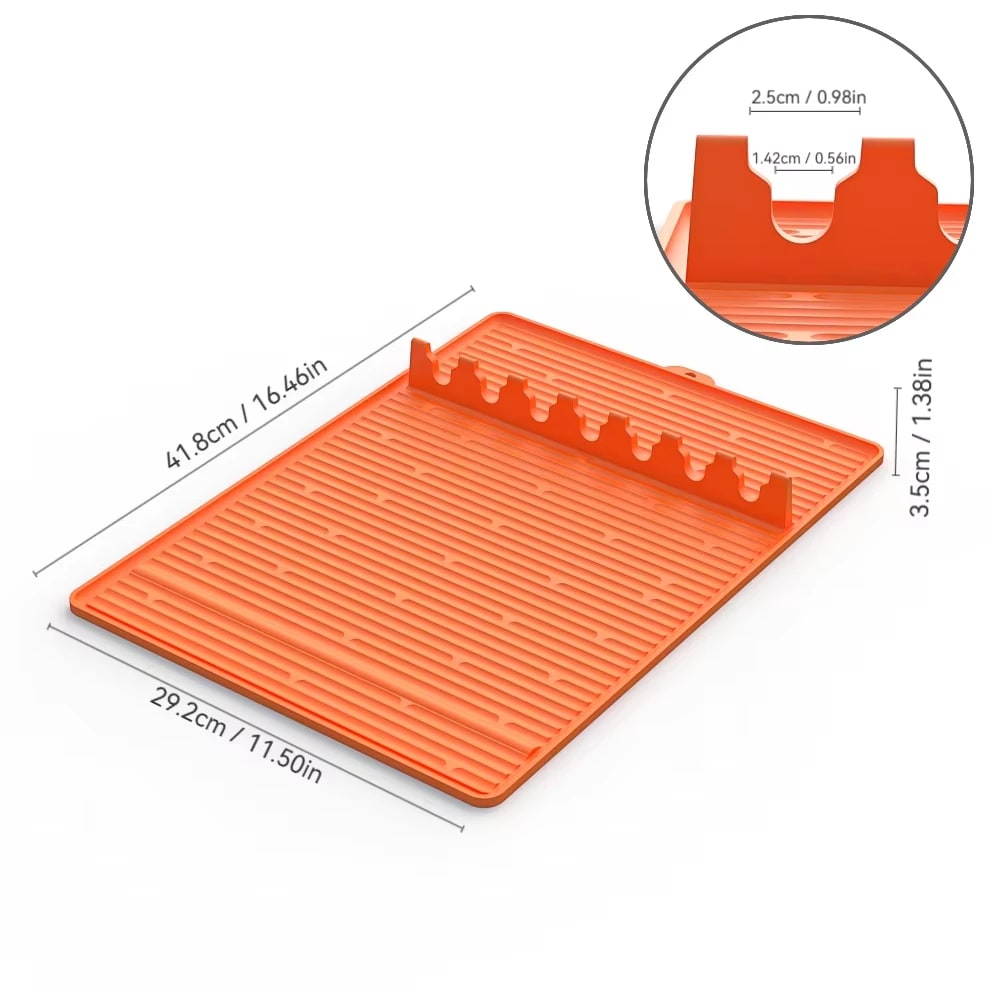 Silicone BBQ Side Shelf Mat with Utensil Holder, 47.8 x 29.2 cm - Orange