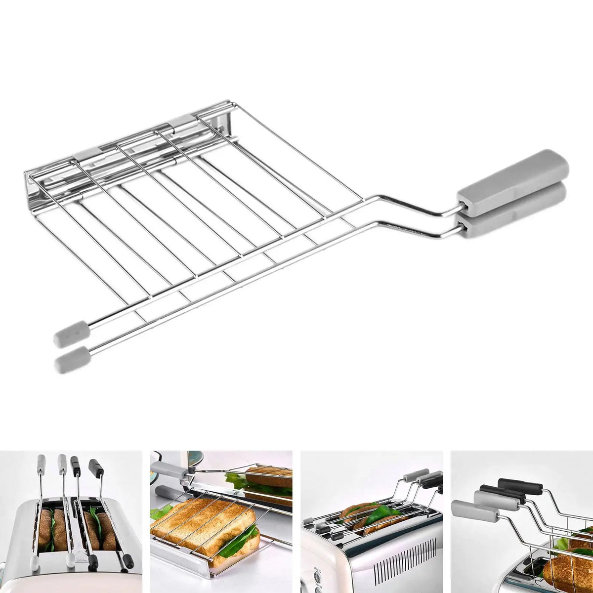 Metal Bread Toast Rack and Loaf Slice Holder for Toaster or Grill, 27cm - Gray