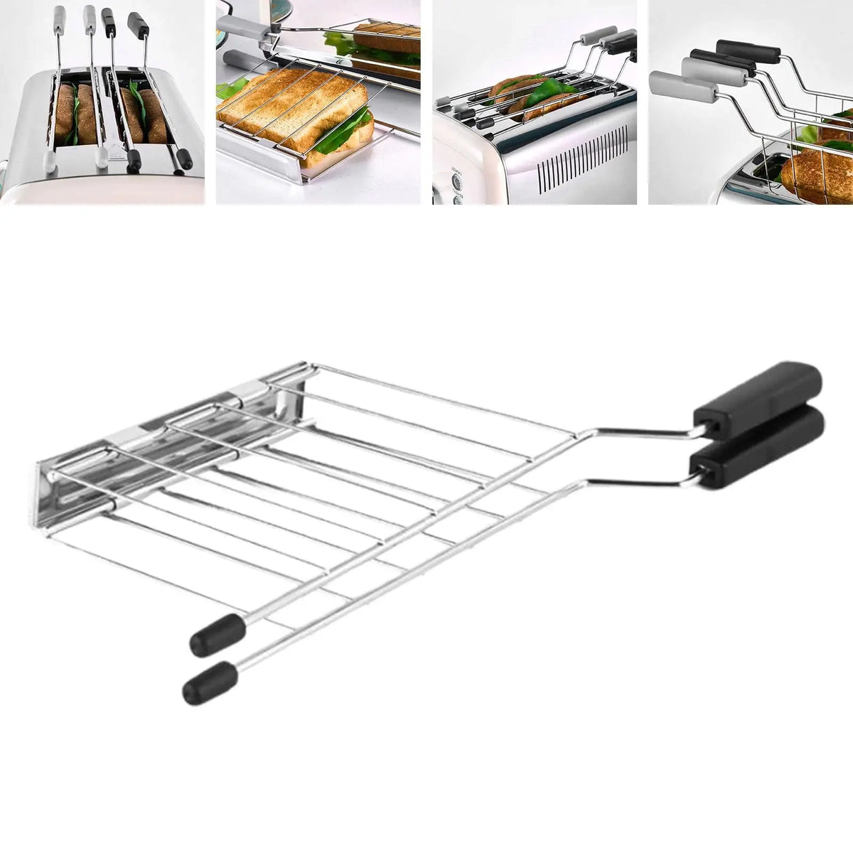 Metal Bread Toast Rack and Loaf Slice Holder for Toaster or Grill, 27cm - Black