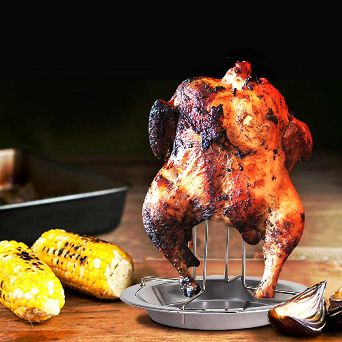 Stainless Steel Chicken Roaster Rack with Grilled Chicken Plate, 17 x 16.5 x 2 cm