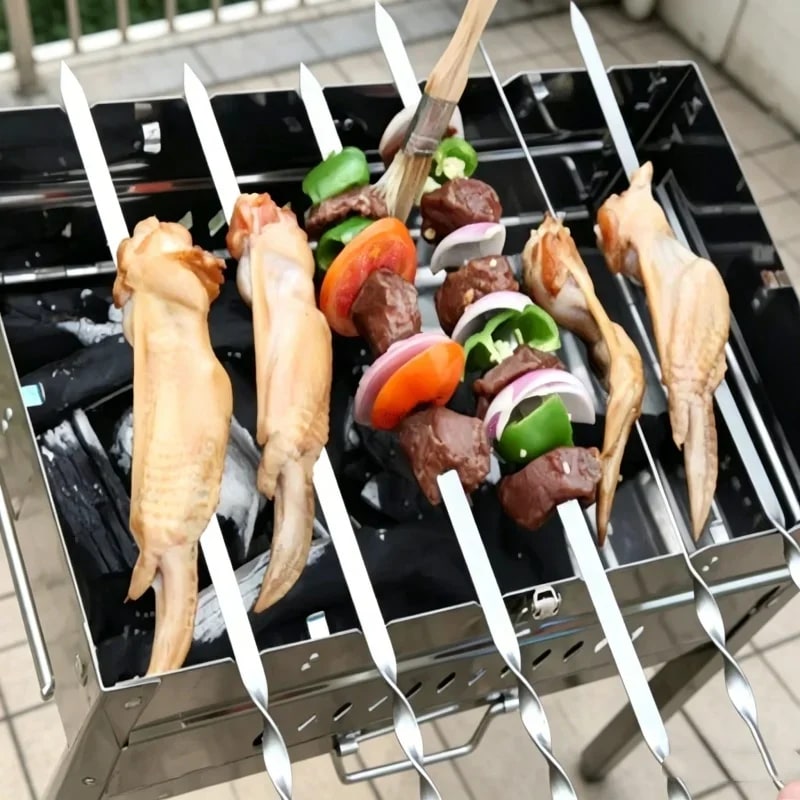 Metal BBQ Fork Skewers 55cm with Wooden Handles, 6 Piece Kebab Set