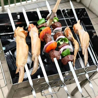 Metal BBQ Fork Skewers 55cm with Wooden Handles, 6 Piece Kebab Set
