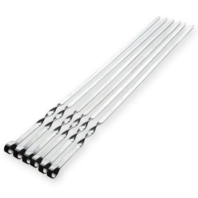 Metal BBQ Fork Skewers 55cm with Wooden Handles, 6 Piece Kebab Set