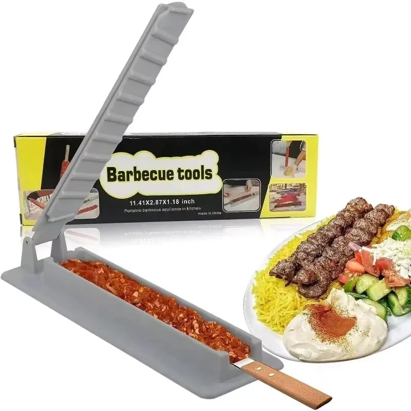 Manual Plastic Kebab Press Maker for BBQ Skewers, Grey