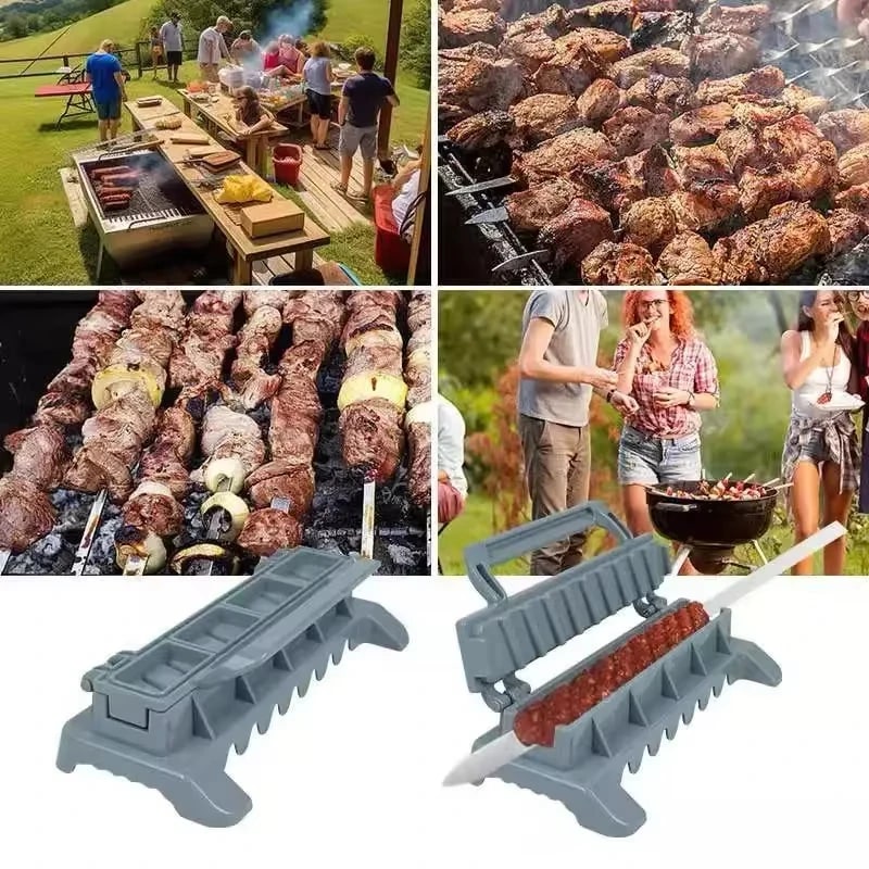 Manual Plastic Kebab Press Maker for BBQ Skewers, Grey