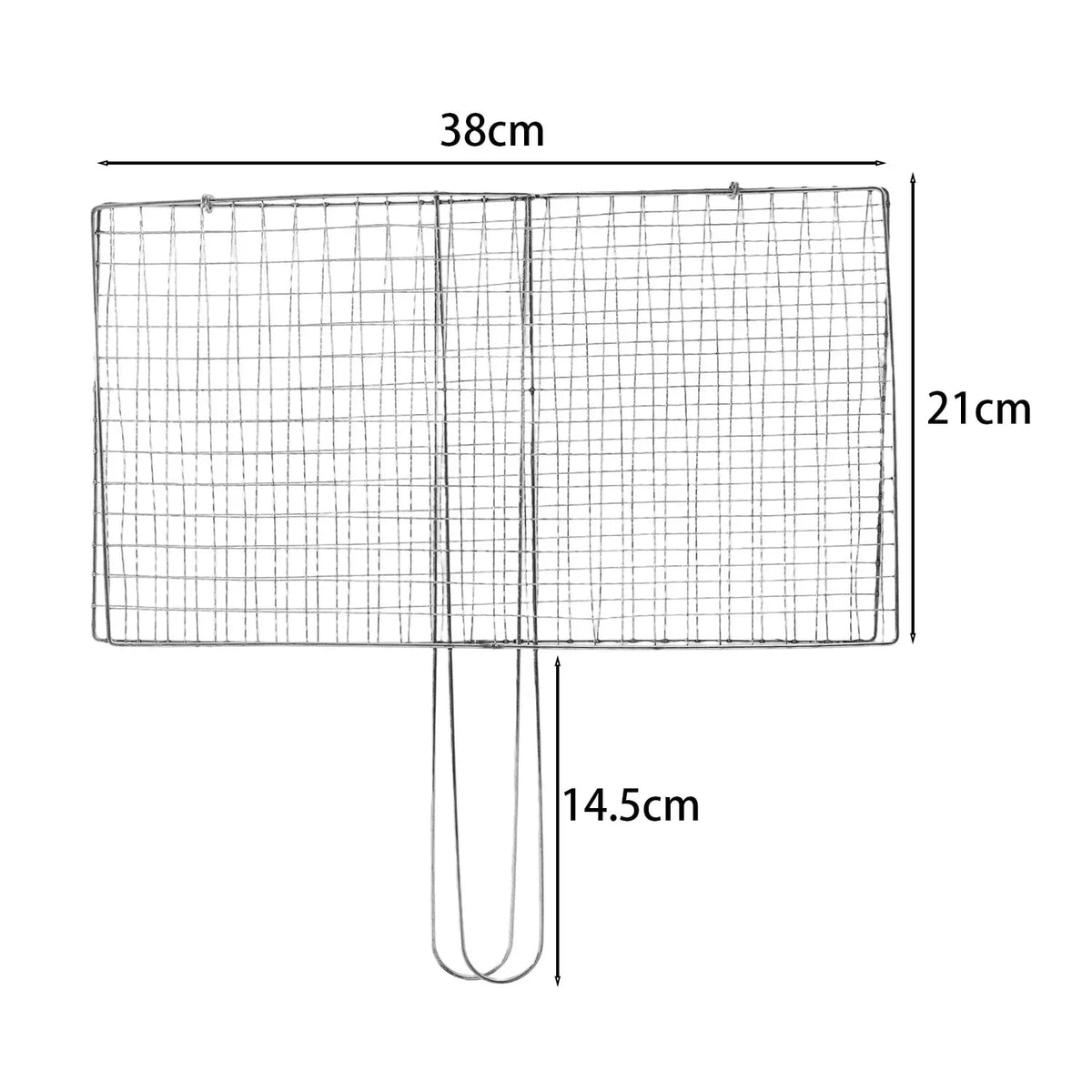 Rectangular BBQ Grill Basket Metal Mesh Tongs, Silver, S or M - M
