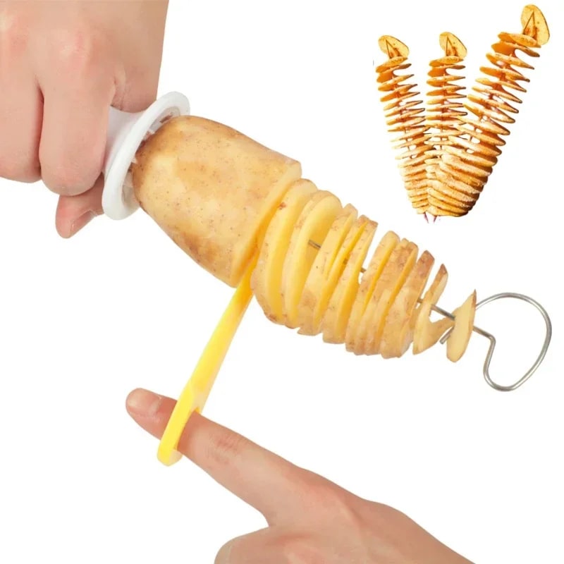 Portable Stainless Steel Potato Spiral Cutter with Skewers, 24cm