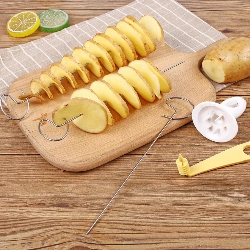 Portable Stainless Steel Potato Spiral Cutter with Skewers, 24cm