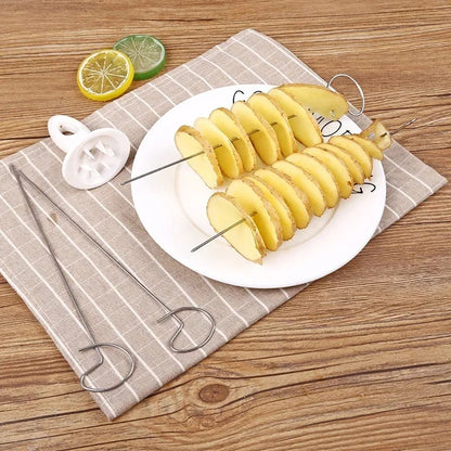 Portable Stainless Steel Potato Spiral Cutter with Skewers, 24cm