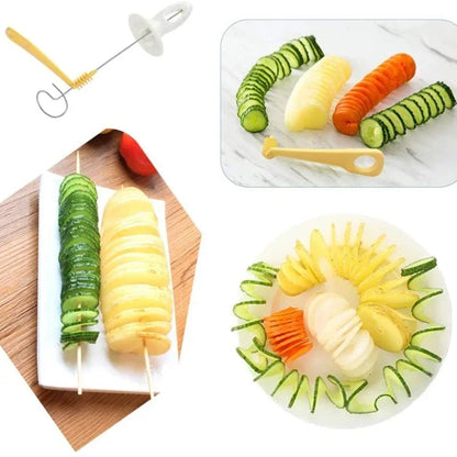 Portable Stainless Steel Potato Spiral Cutter with Skewers, 24cm
