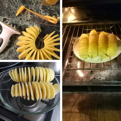 Portable Stainless Steel Potato Spiral Cutter with Skewers, 24cm