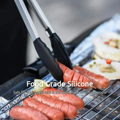 Silicone-Tip Kitchen Tongs, Stainless Steel, 7/9/12 Inch Locking BBQ Tongs