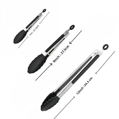 Silicone-Tip Kitchen Tongs, Stainless Steel, 7/9/12 Inch Locking BBQ Tongs