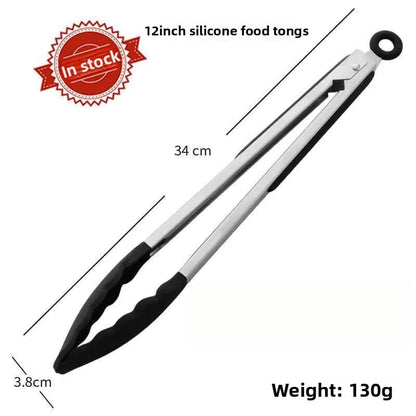 Silicone-Tip Kitchen Tongs, Stainless Steel, 7/9/12 Inch Locking BBQ Tongs - C