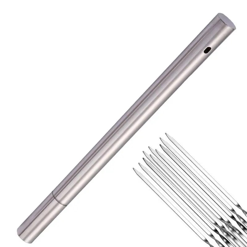 Stainless Steel BBQ Skewer Storage Tube, Reusable Grilling Stick Holder