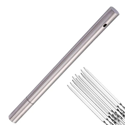 Stainless Steel BBQ Skewer Storage Tube, Reusable Grilling Stick Holder