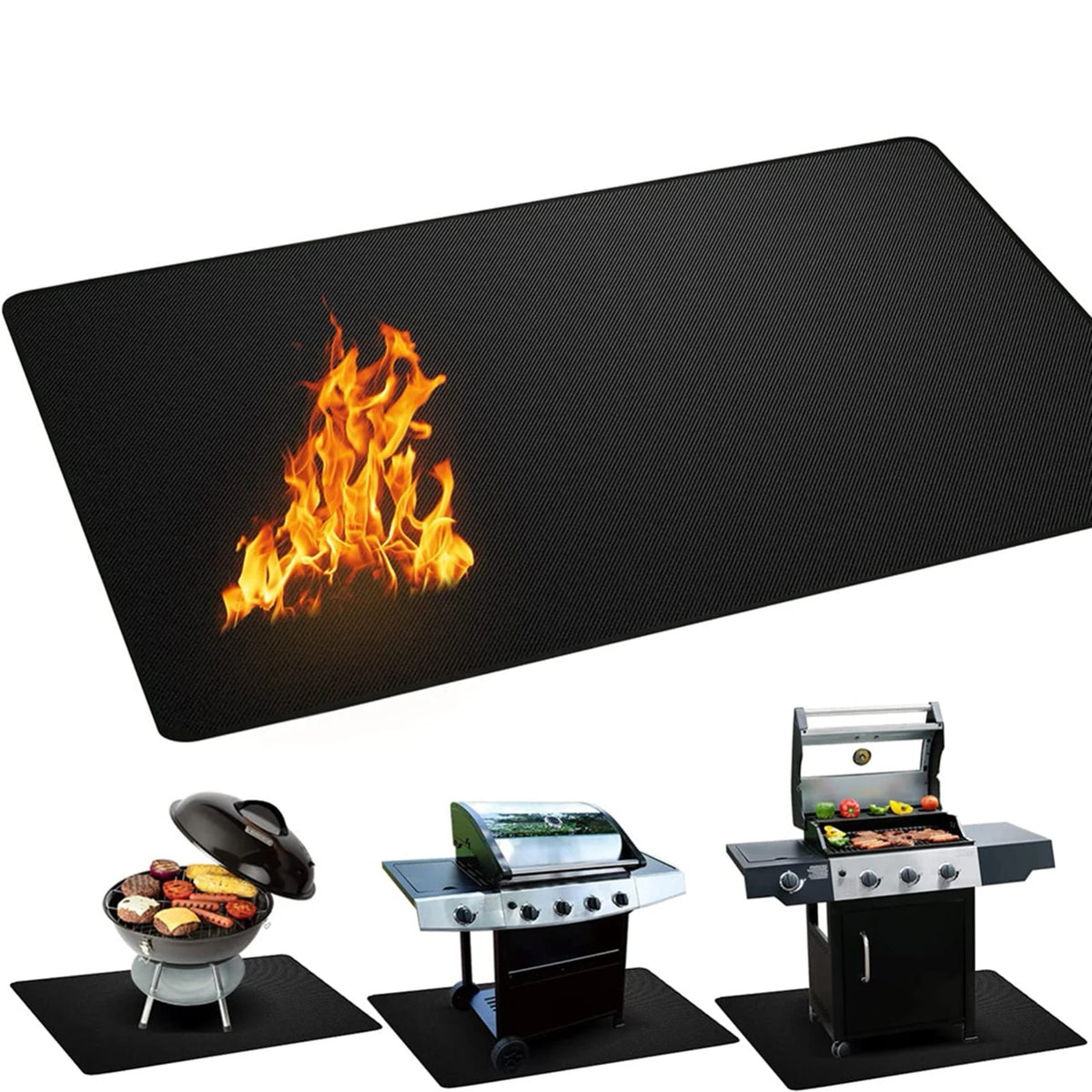 Outdoor BBQ Ground Protection Mat, Foldable Double-Sided Grill Mat, 3 Sizes