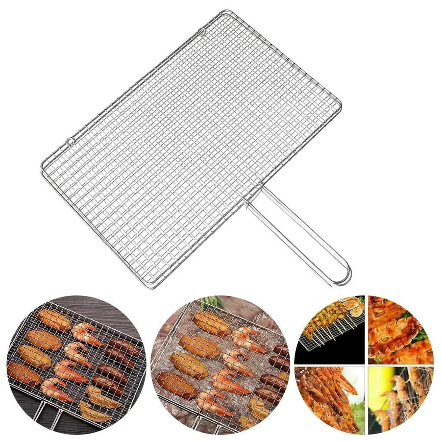 Metal Double-Sided Fish and Meat Grilling Rack with Handle, Multiple Sizes