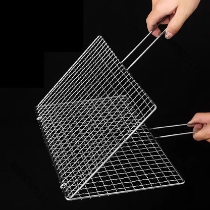 Metal Double-Sided Fish and Meat Grilling Rack with Handle, Multiple Sizes