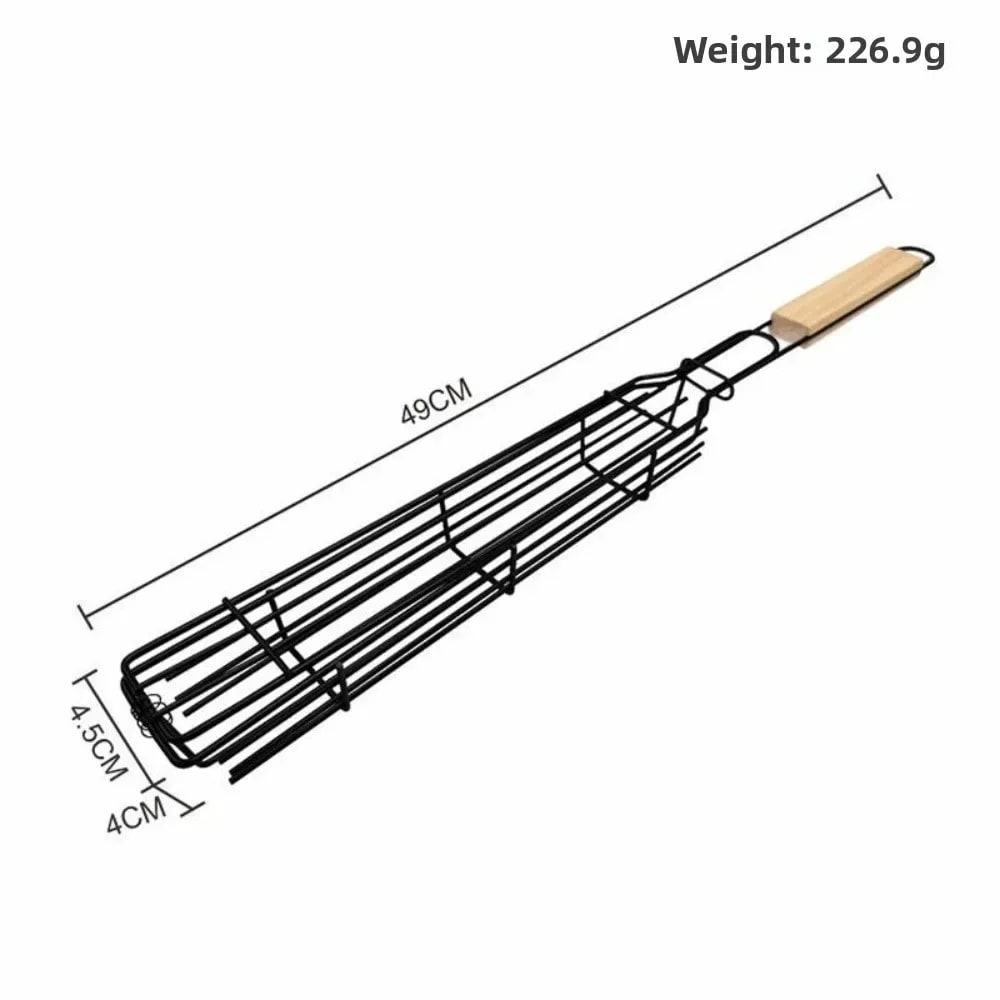 Foldable Metal Grilling Basket with Wooden Handle, 49cm, 2 Pack