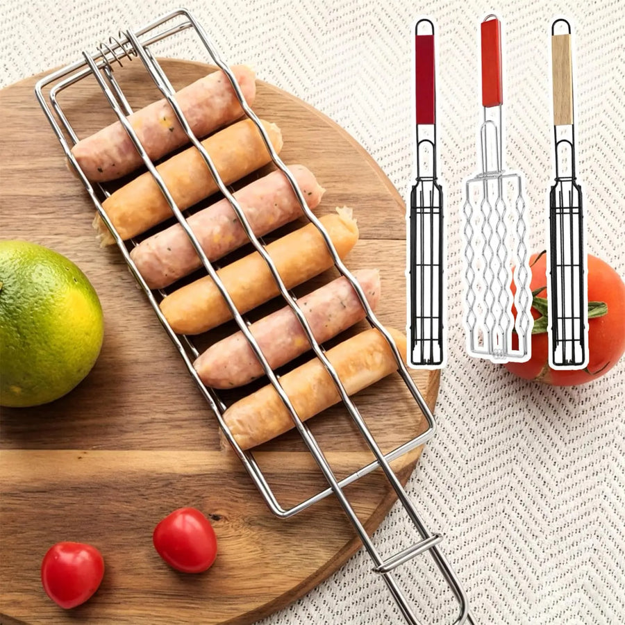 Stainless Steel Hot Dog Grill Basket, 49cm BBQ Sausage Rack