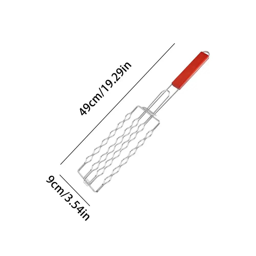Stainless Steel Hot Dog Grill Basket, 49cm BBQ Sausage Rack - 01