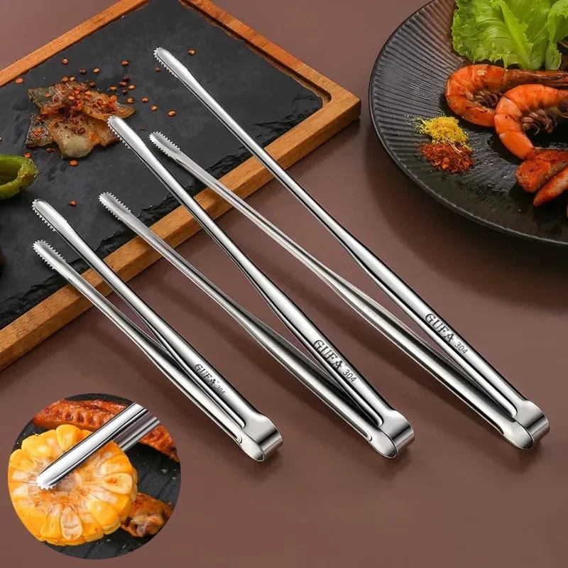 304 Stainless Steel BBQ Cooking Tongs with Serrated Grips, S-M-L