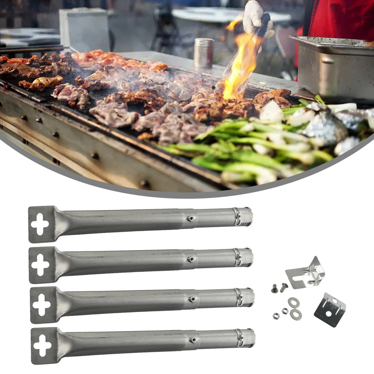 LEENKEA 4-Piece Stainless Steel Adjustable Gas BBQ Tube Burners 30-45cm