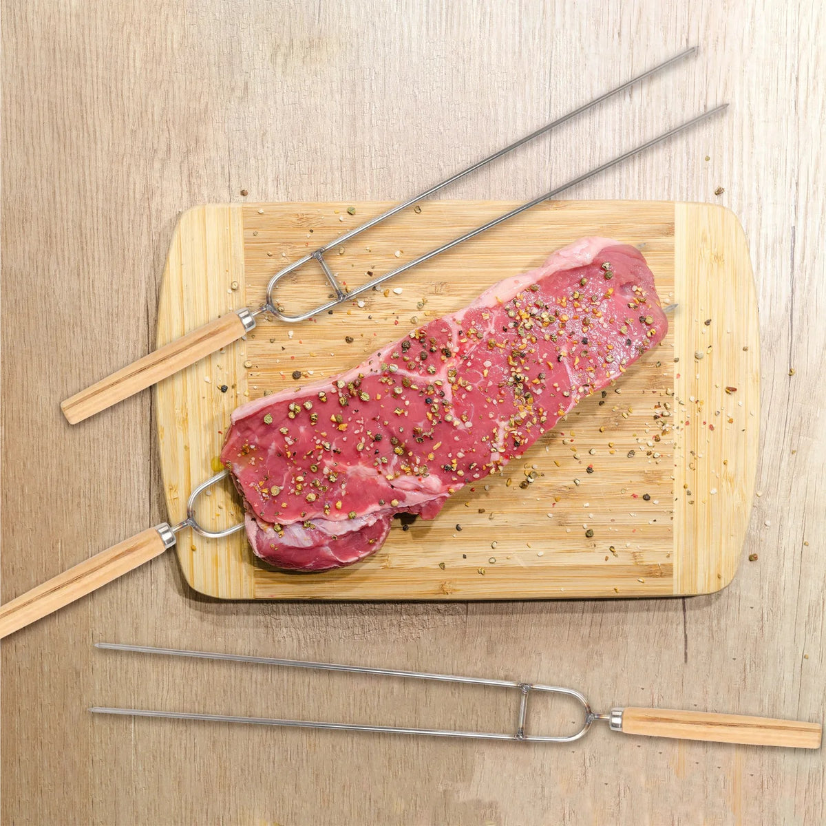 5-Piece Barbecue Fork Skewer Set, 36cm Silver Forks for Meat and Vegetables