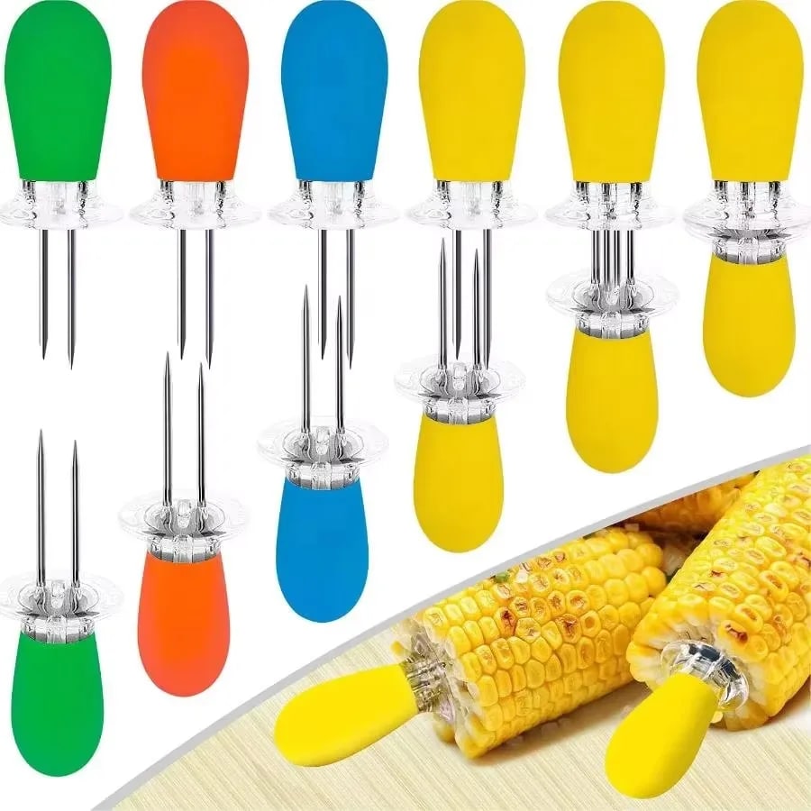 Stainless Steel Corn Holders, 16-Piece Colourful BBQ Corn Fork Set
