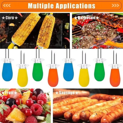 Stainless Steel Corn Holders, 16-Piece Colourful BBQ Corn Fork Set