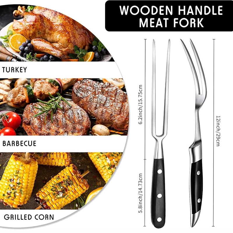 12-Inch Stainless Steel Meat Fork with Black Handle for BBQ and Carving