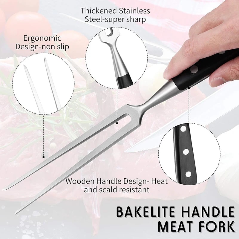12-Inch Stainless Steel Meat Fork with Black Handle for BBQ and Carving