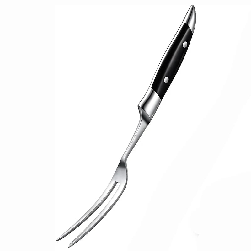 12-Inch Stainless Steel Meat Fork with Black Handle for BBQ and Carving - A