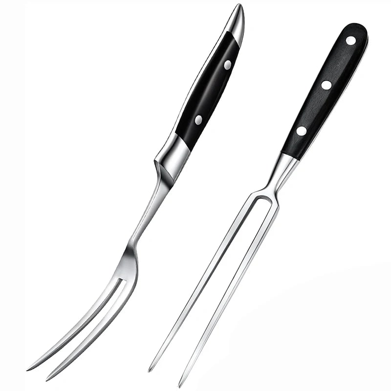 12-Inch Stainless Steel Meat Fork with Black Handle for BBQ and Carving - AB
