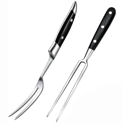 12-Inch Stainless Steel Meat Fork with Black Handle for BBQ and Carving - AB